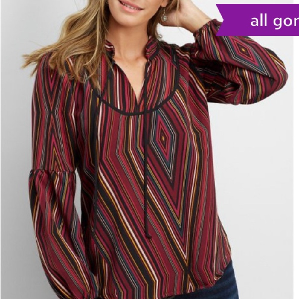 Maurice’s Colorful Diamond Back Long Sleeved Peasant Blouse